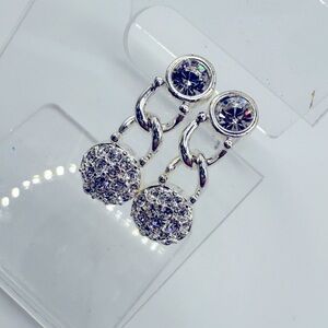 Swarovski Crystal Drop Earrings Silver Tone Pavé Pierced – Replacement Backs